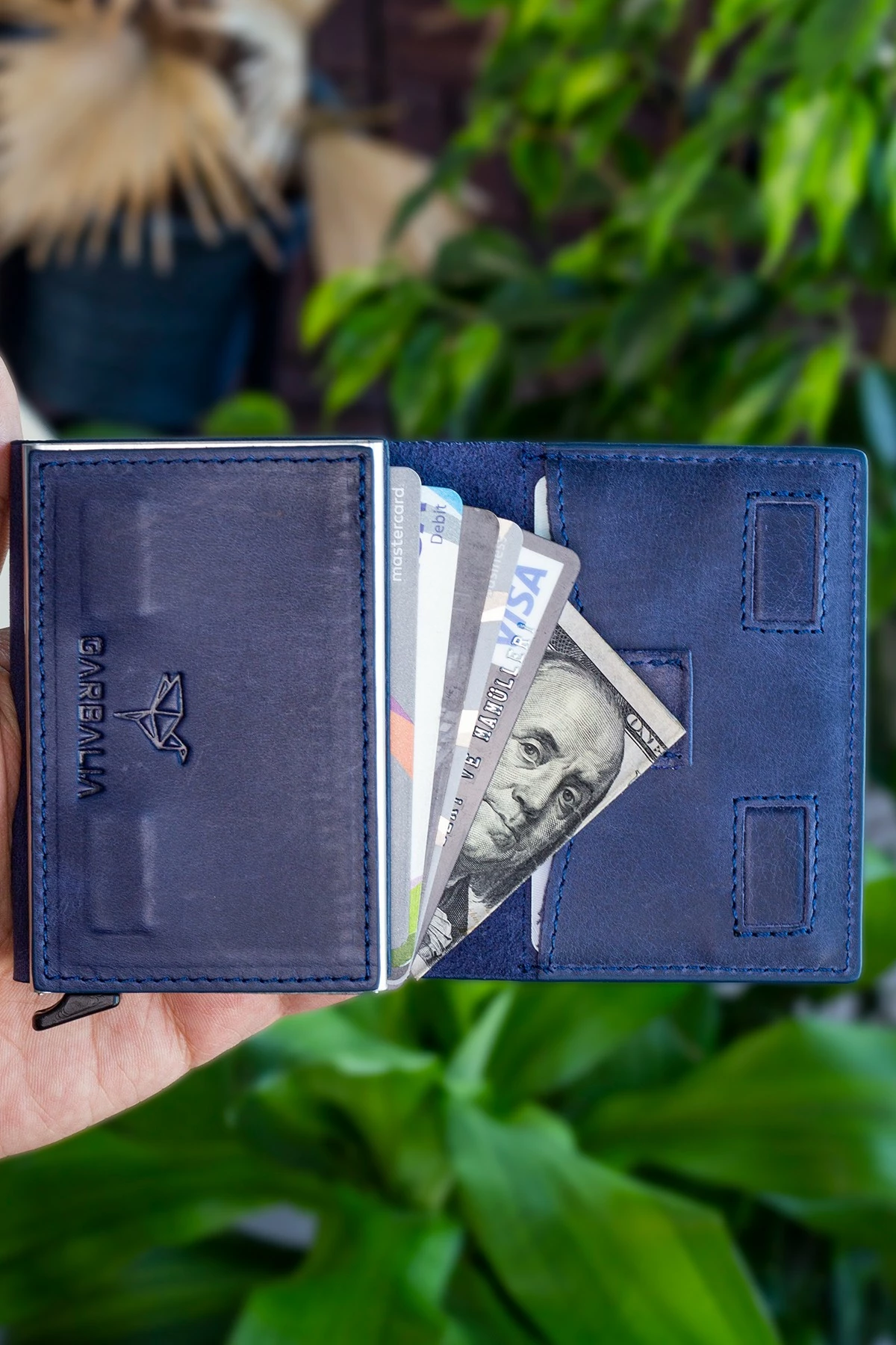 Mbajtës kartelash, lëkurë origjinale, ngjyrë blu e errët, Zoozie Bags