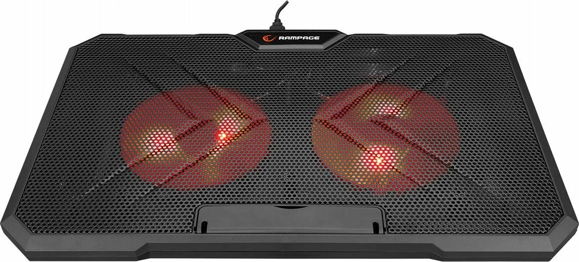 Mbajtës ftohës për laptop Rampage AD-RC12 GameZone, 2x120mm, RGB, 2x USB 2.0, 15-17\", i zi, me kabllo USB
