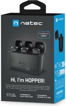 Mikrofon wireless me klip Natec Hopper, 2 copë, USB-C, i zi
