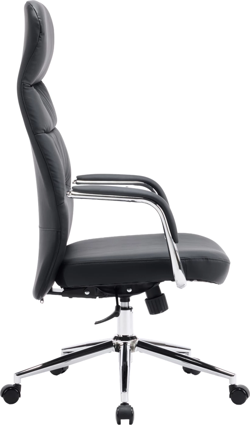 Karrige zyre TEETER, lëkurë PU e zezë, bazë kromi, 67x66x121cm