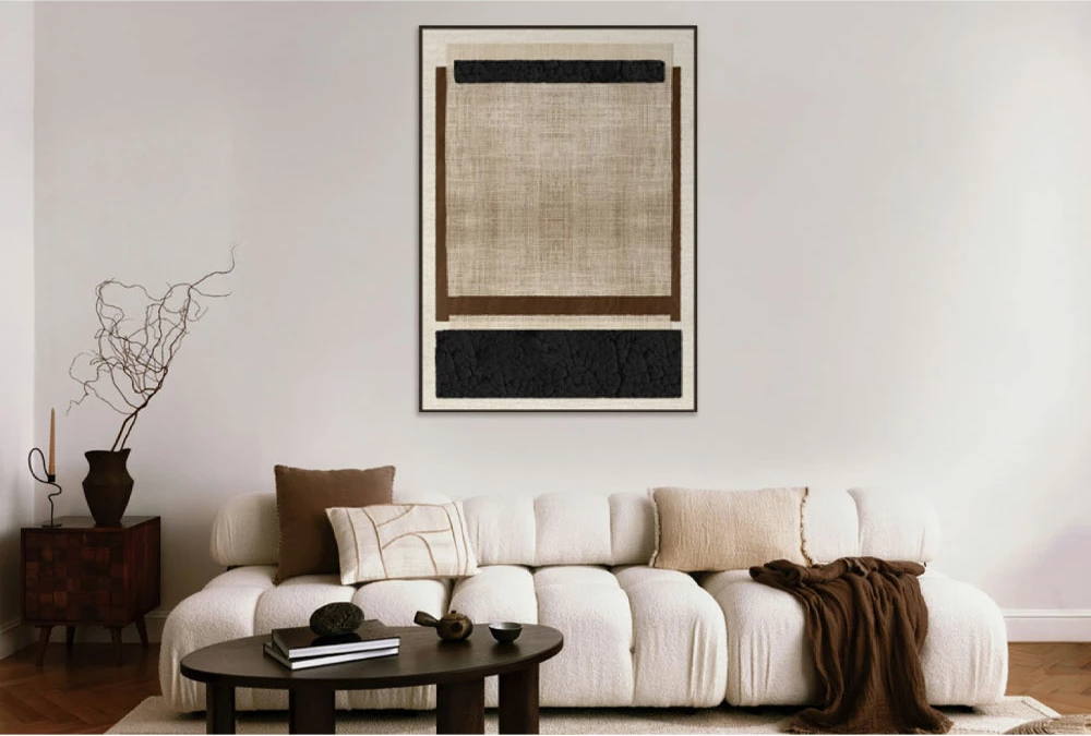 Pikturë dekorative katrore me kornizë, kanavacë, bezhë, e zezë, kafe, 80x120x4.3cm