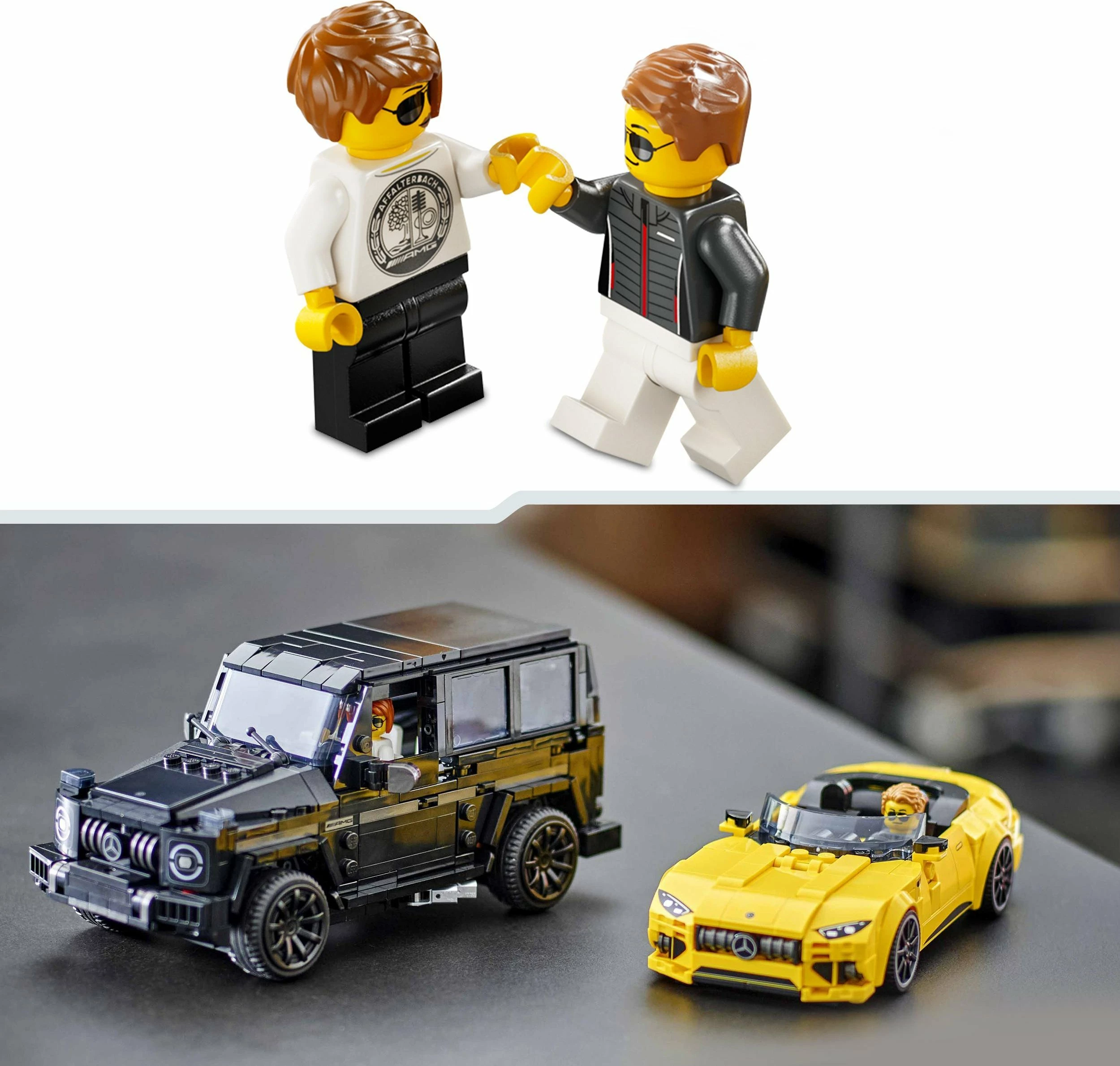 Set LEGO Speed Champions Mercedes-AMG G 63 & Mercedes-AMG SL 63 76924, 808 copë, 10+ vjet, 2 makina, zi/verdhë
