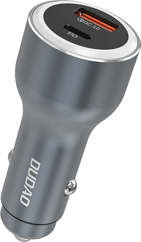 Karikues veture Dudao R4Ultra 120W PD QC 3.0 2 porta USB-C USB-A LED gri