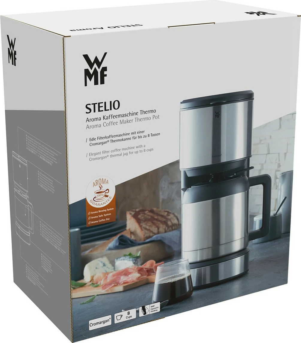Aparat kafeje me filtër WMF STELIO Aroma 3200000039, 1 L, 8 filxhana, 1000 W, termos, i zi/inox