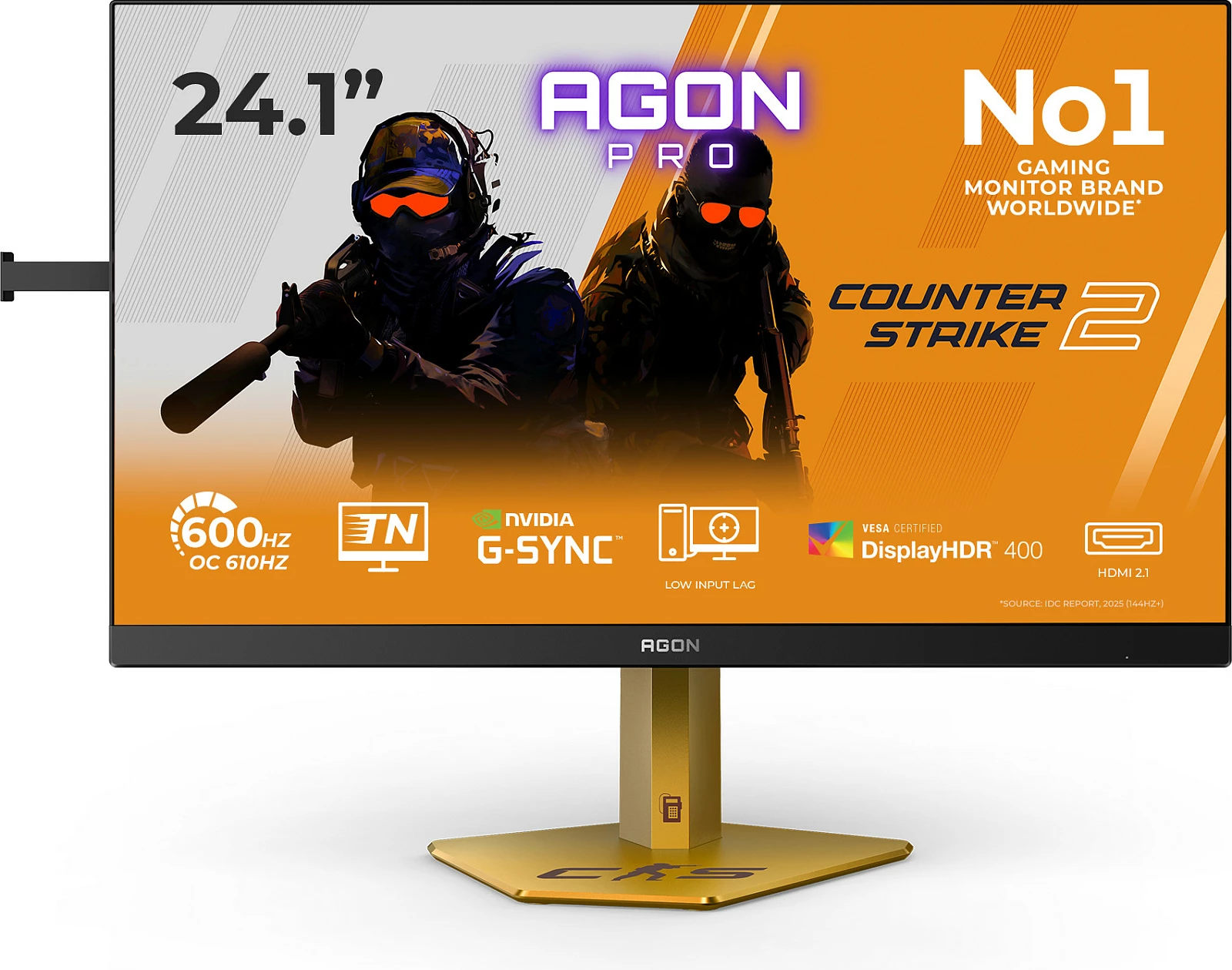 Monitor gaming AOC AGON Pro CS24A, 24.1", Full HD, 610Hz, 0.5ms, G-SYNC, HDR400, HDMI 2.1/DP 1.4, zi-kuqe-portokalli