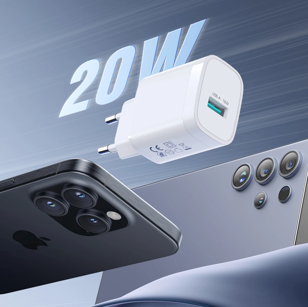 Karikues muri Joyroom JR-TF4 18W 3A USB-A me kabllo USB-A në USB-C 1m, i bardhë, set