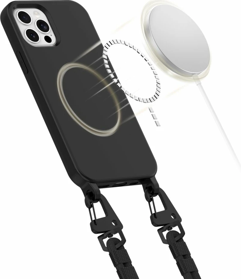 Mbështjellës Tech-Protect Magnecklace për iPhone 12/12 Pro, MagSafe, i zi me litar