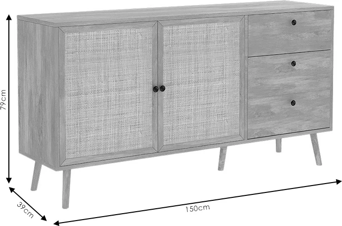 Bufe Oslo, ngjyrë zezë-natyrale, 150x39x79cm