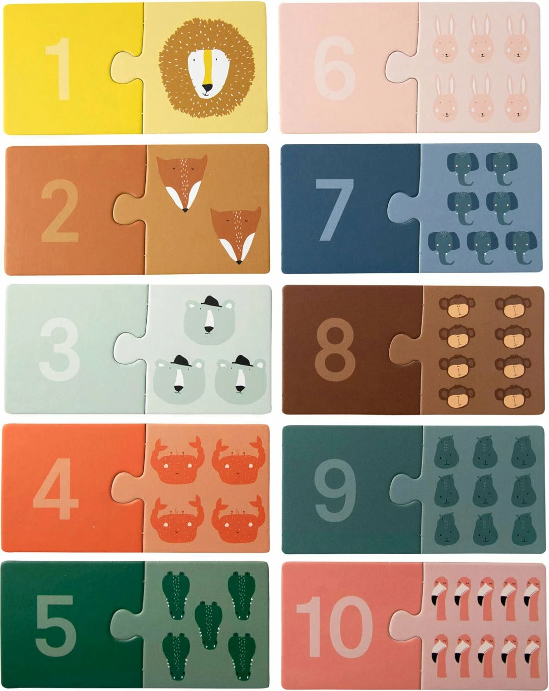 Puzzle edukativ, Trixie Baby, numërim me kafshë, 10 puzzle, 17x17x4 cm