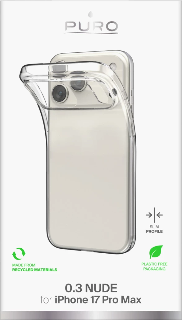 Mbështjellës Puro 0.3 Nude Ultra-Slim TPU për iPhone 17 Pro Max, Transparent