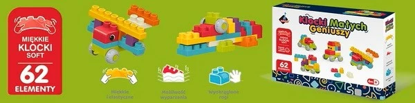 Blloqe ndërtimi të buta ASKATO Little Genius, 62 copë, shumëngjyrëshe, set