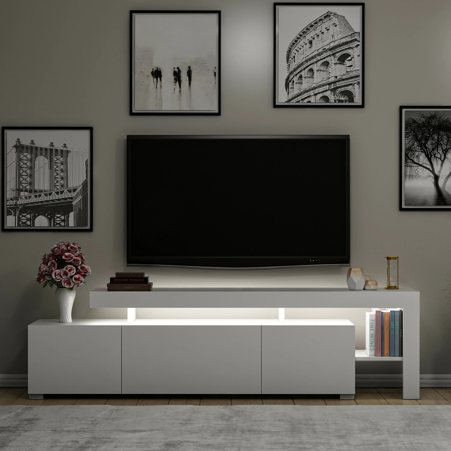 Komodë TV Skye Decor, ngjyrë e bardhë, Beliz