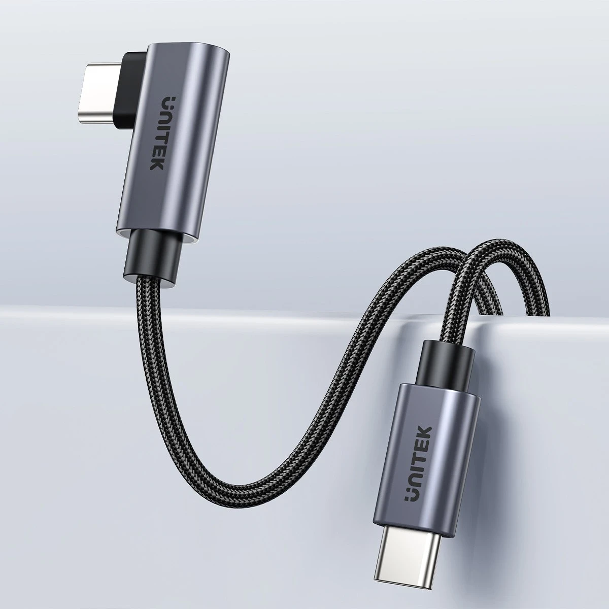 Kabull Unitek USB-C këndor 90° PD100W 3m, ngjyrë zi-hiri