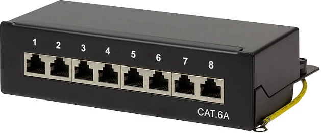 Patch panel desktop LogiLink, 8 porta RJ45, Cat6A STP, e zezë