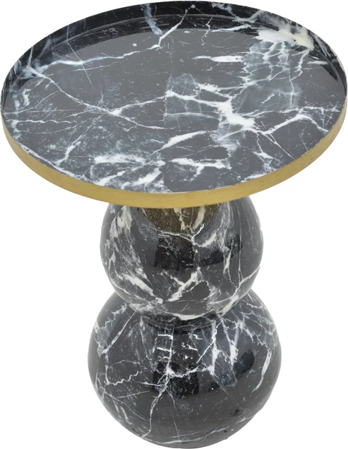 Tavolinë anësore, mermer i zi, metal i artë, D41x57cm