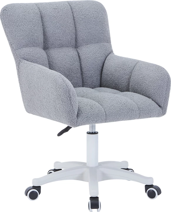 Karrige rrotulluese për zyre, stof teddy ngjyrë hiri, 55x50x76-86cm