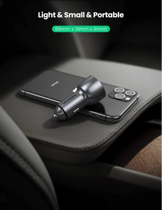 Karikues për veturë UGREEN 60980, USB-A + USB-C PD 36W, QC 3.0, gri, me kuti