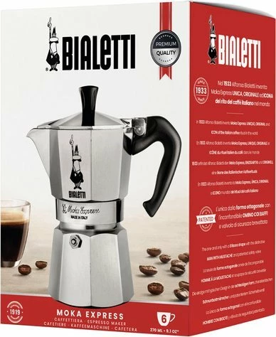 Aparat kafeje moka Bialetti Moka Express 6 filxhanë 300 ml (990001163), Argjend