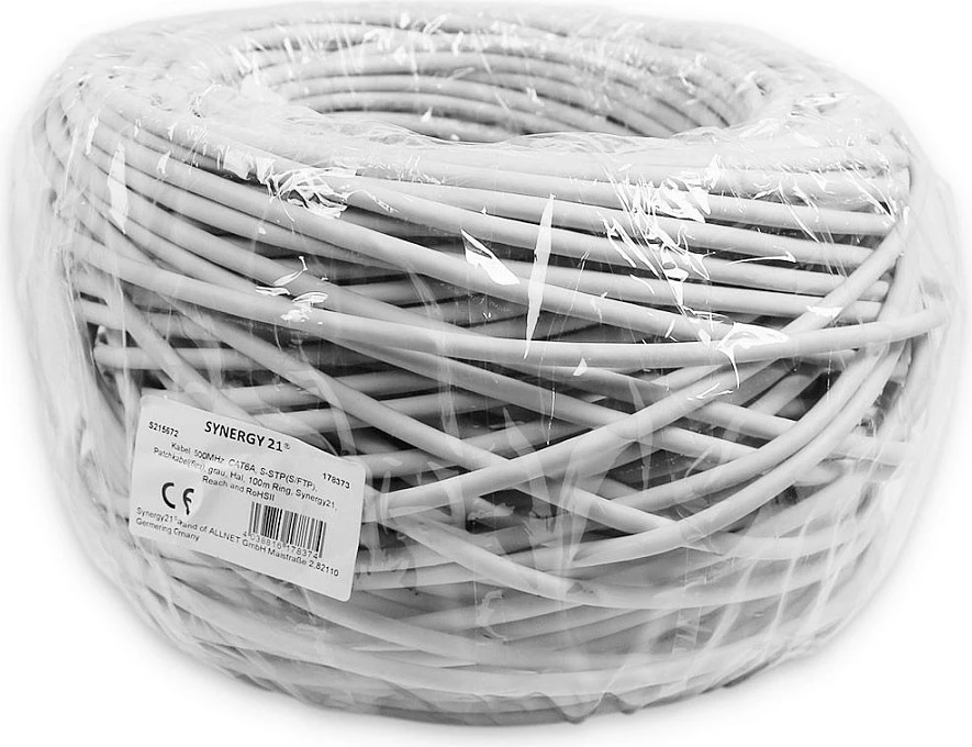 Kabllo rrjeti Synergy21 CAT6A 500MHz S/FTP, 100m, gri