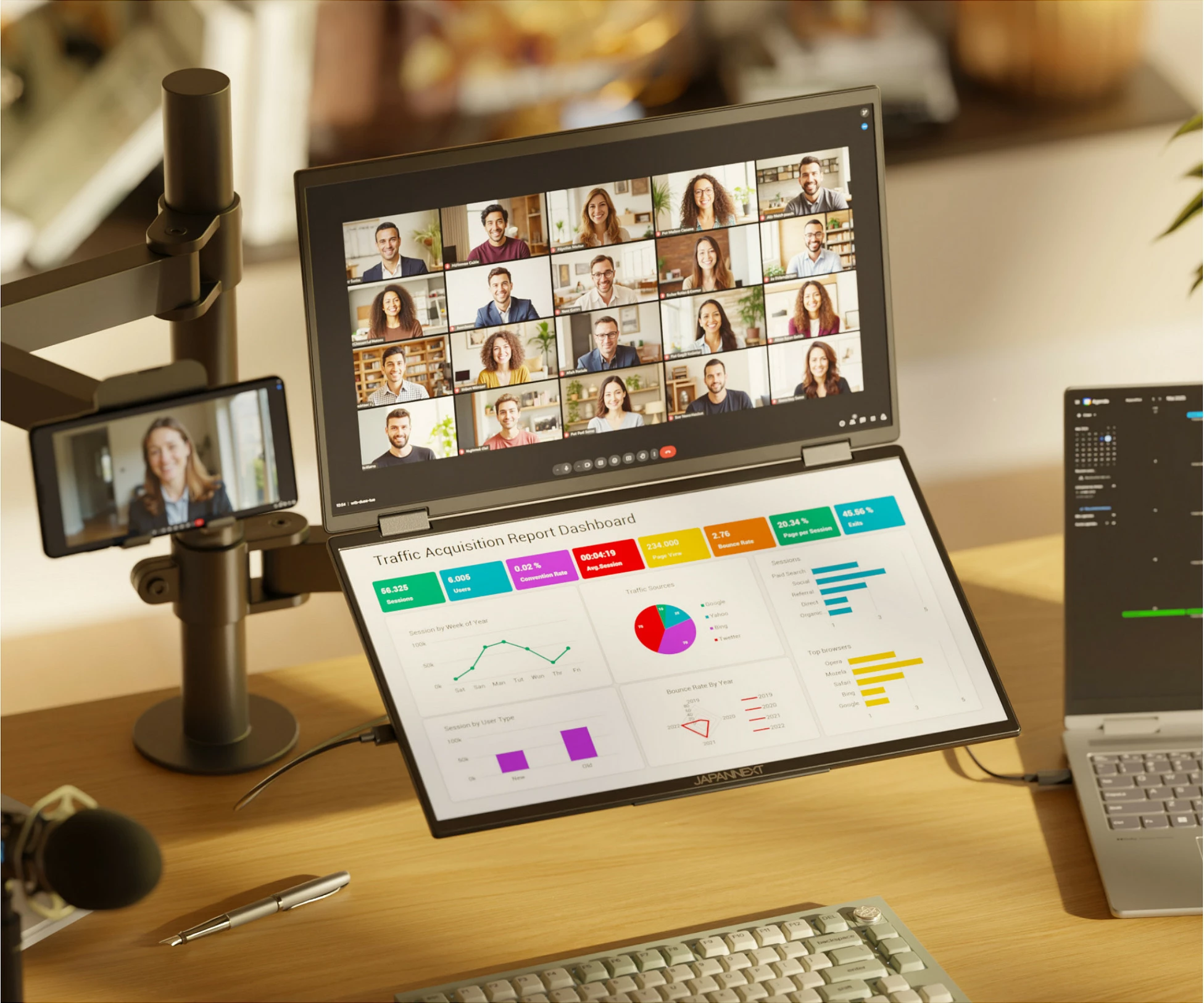 Monitor portativ dy-ekranësh JAPANNEXT JN-DMD-IPS238F-C4, 23.8", IPS, Full HD 1920x1080, 100Hz, i zi