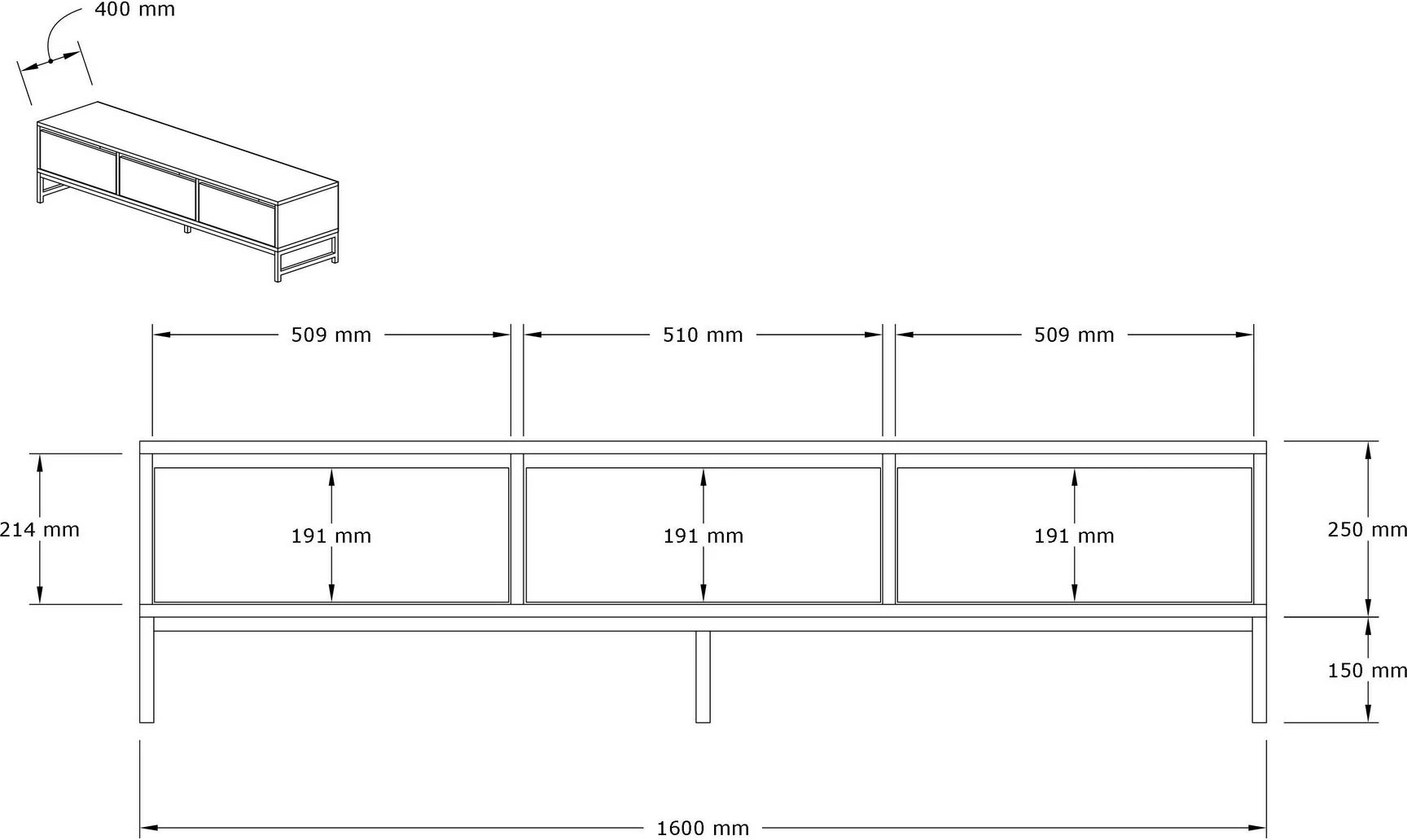 Komodë TV Hanah Home, ngjyrë sahra, 160x40x40cm