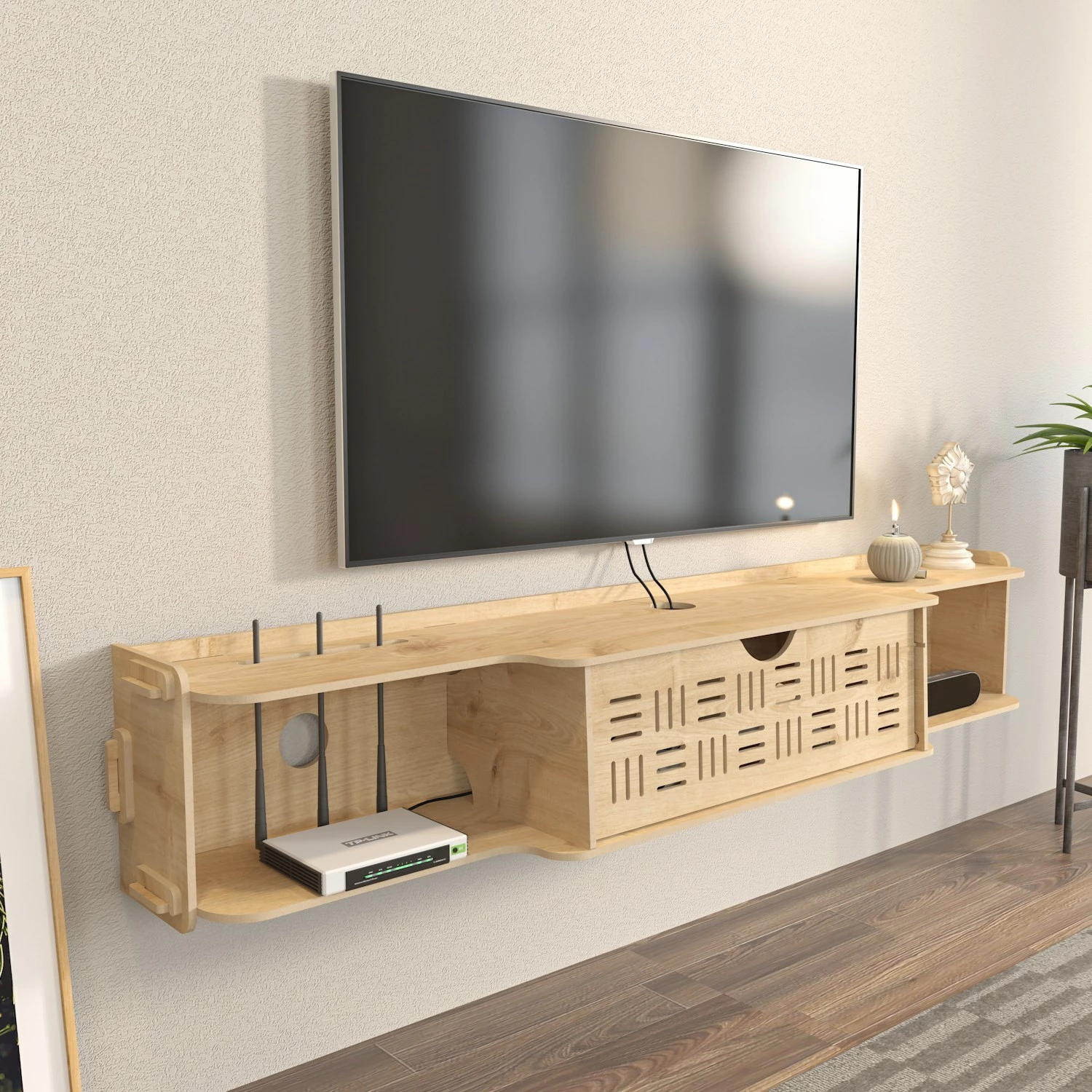 Komodë TV Skye Decor, ngjyrë lisi, për mur