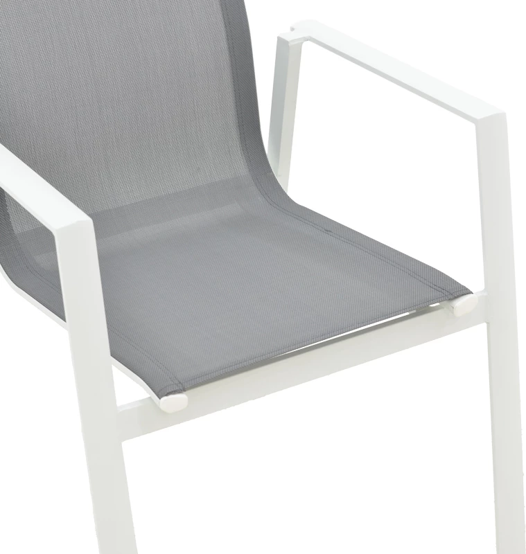 Karrige për kopsht Dashiell metalike e bardhë textilene gri e lehtë 71x58x94cm