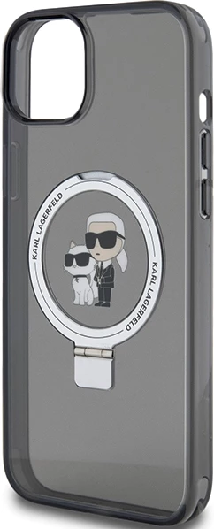 Mbështjellës Karl Lagerfeld KLHMP15SHMRSKCK për iPhone 15 6.1", me unazë Ring Stand, MagSafe, e zezë