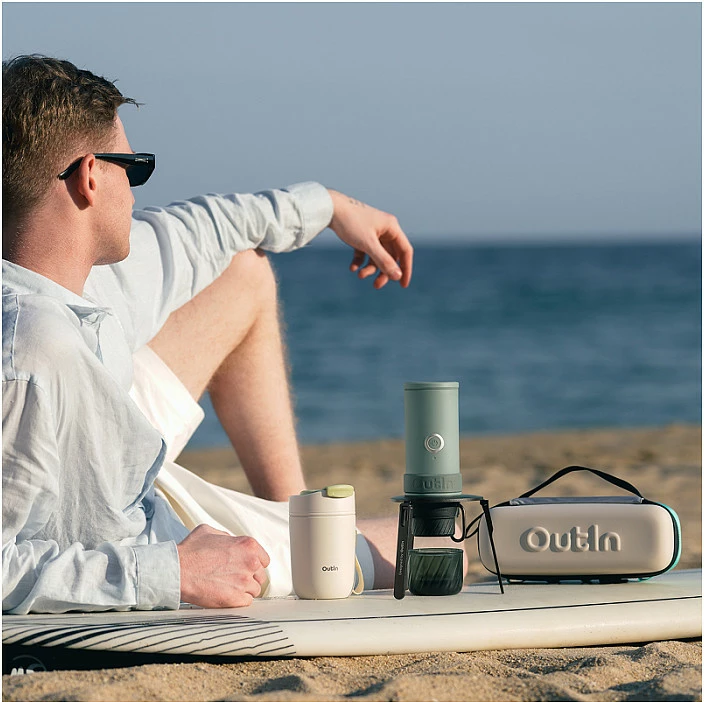 Makina espresso elektrike portative OutIn Mino, bateri 9000 mAh, USB-C, Canyon Green