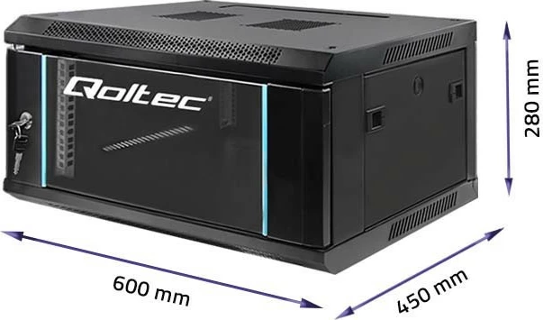Kasë RACK Qoltec 54461, 4U, për montim në mur, 600 x 280 x 450 mm, e zezë