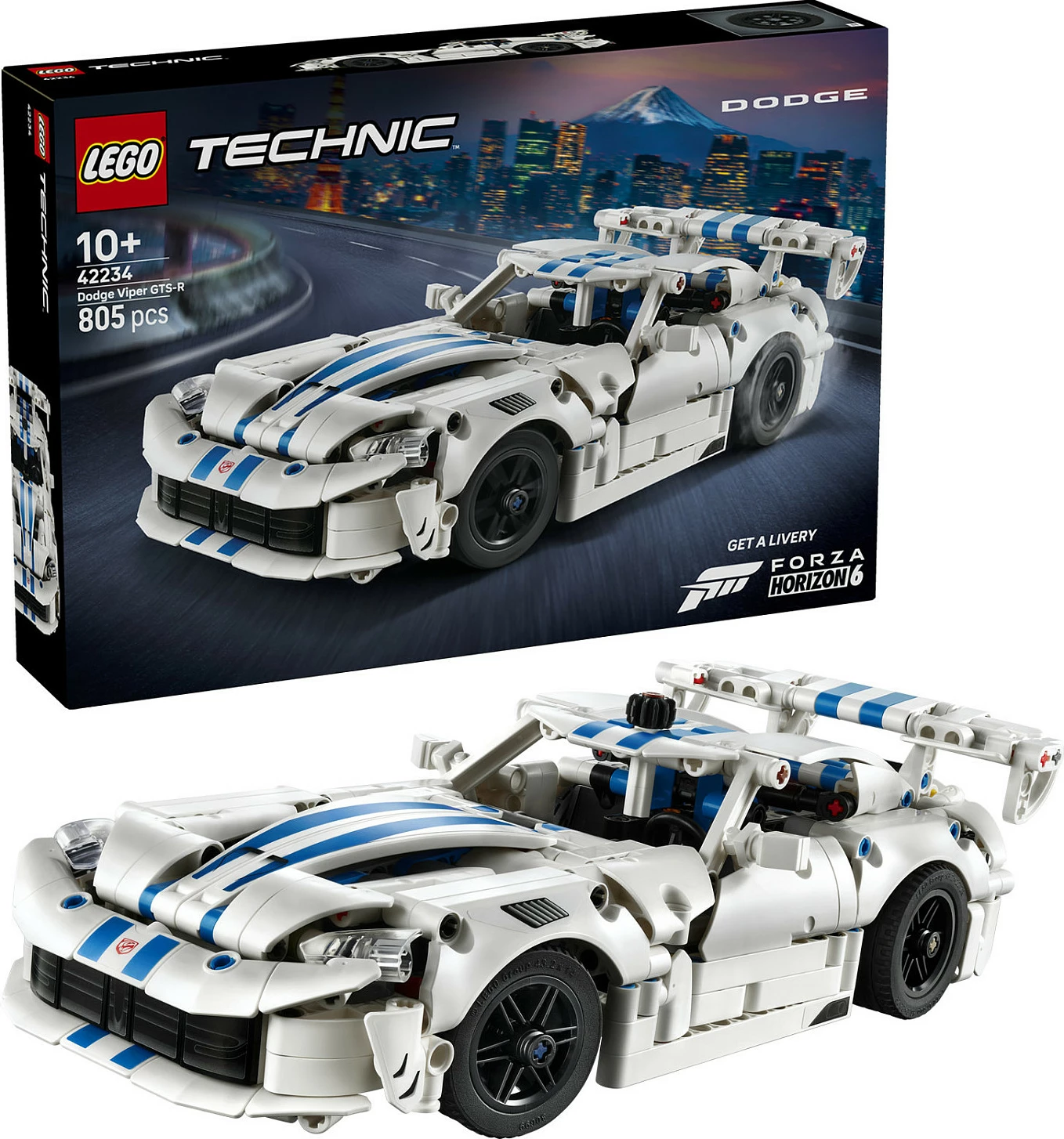 Set LEGO Technic Dodge Viper GTS-R 42234, 805 copë, 10+, bardhë/kaltër