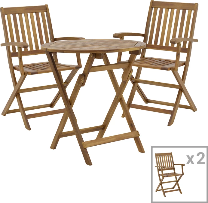 Set tavoline me karrige për terasë, dru akacie, Joter-Carpuva, 3 pjesë, D70x74cm
