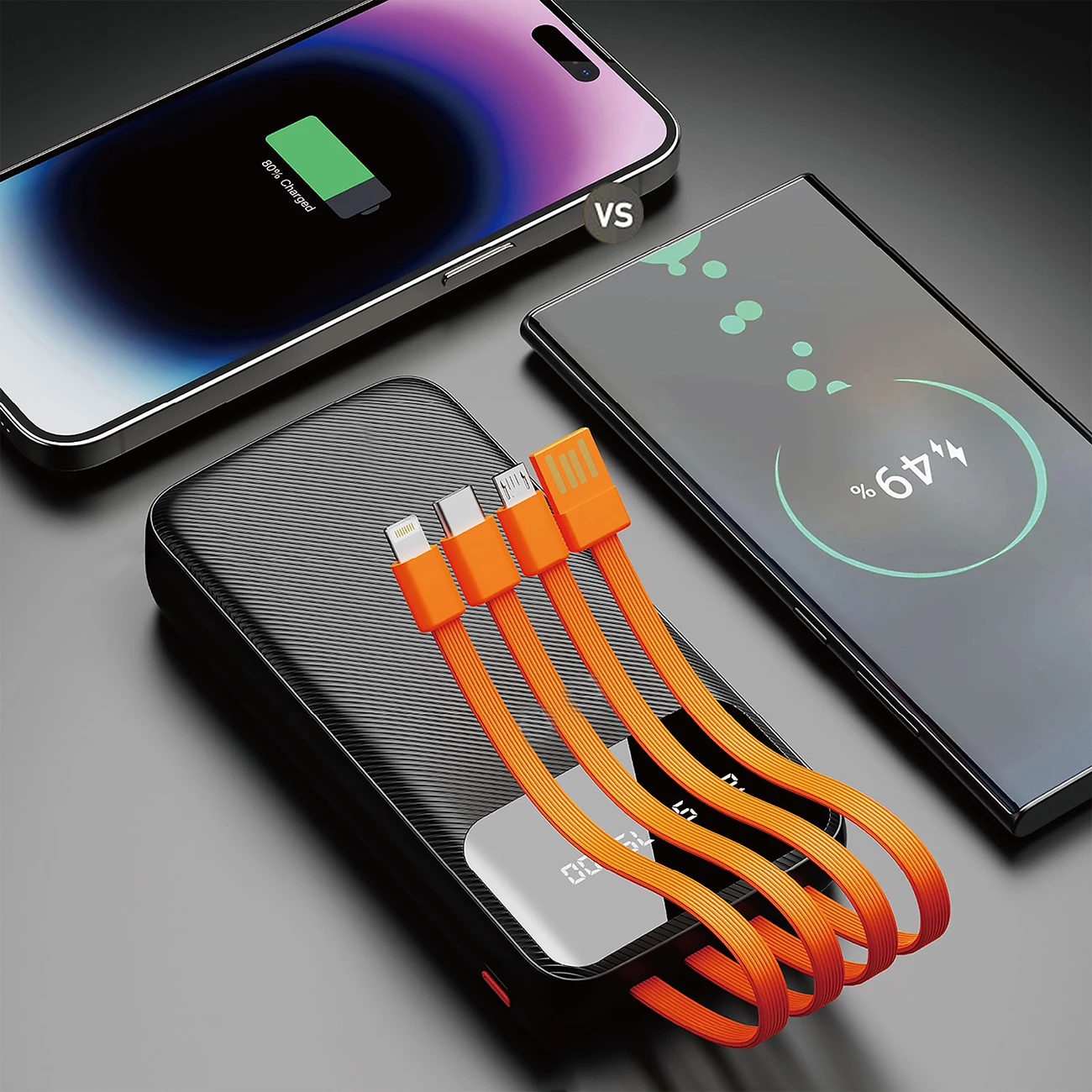 Powerbank Dudao K6Pro 10000 mAh, 5 porta dalje, kabllo të integruara USB-C/micro USB/Lightning, 15 W 3 A, e zezë