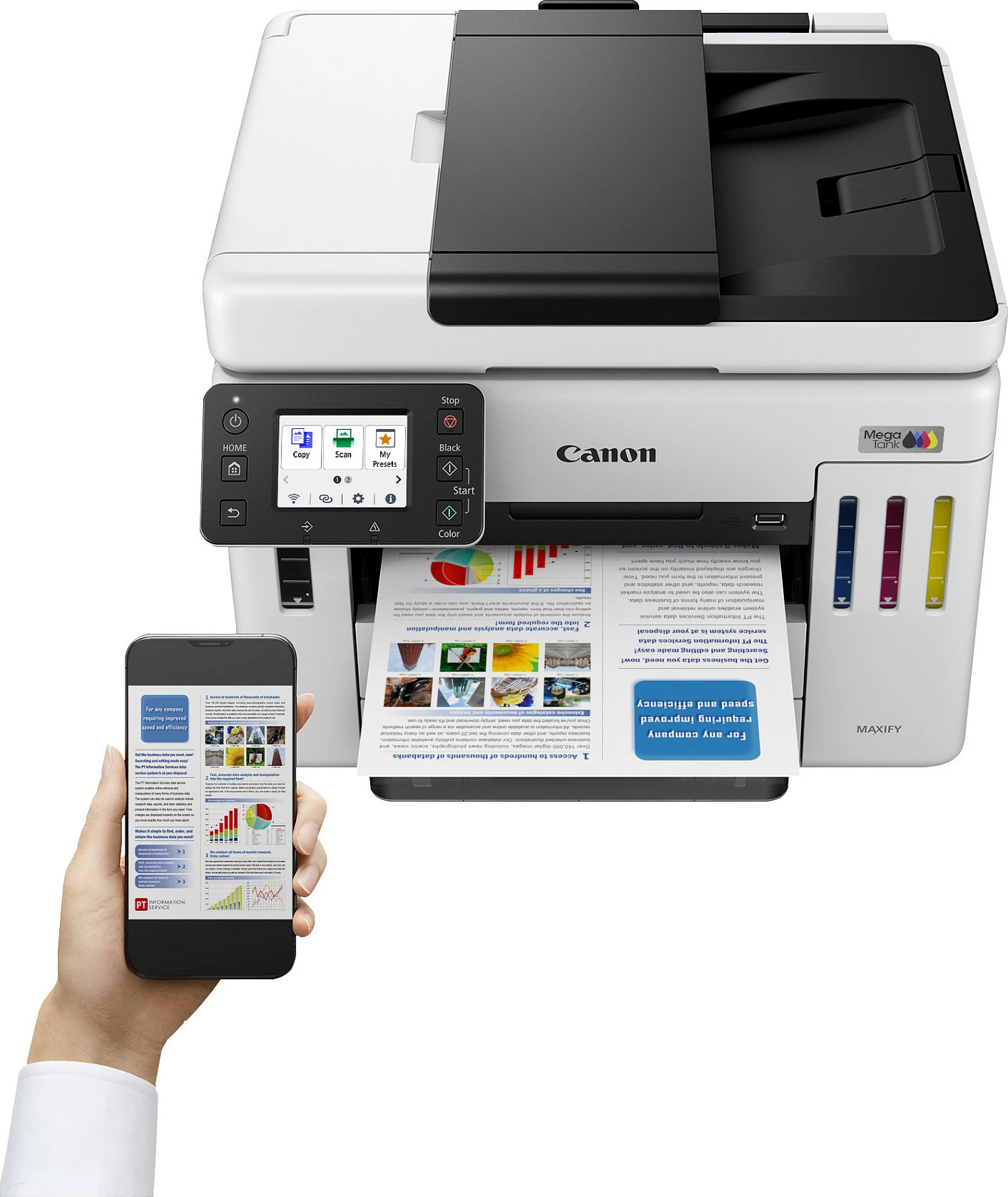 Printer multifunksional Canon MAXIFY GX7150, Inkjet MegaTank, A4, duplex, ADF 50 fletë, Ethernet, bardhë/zi