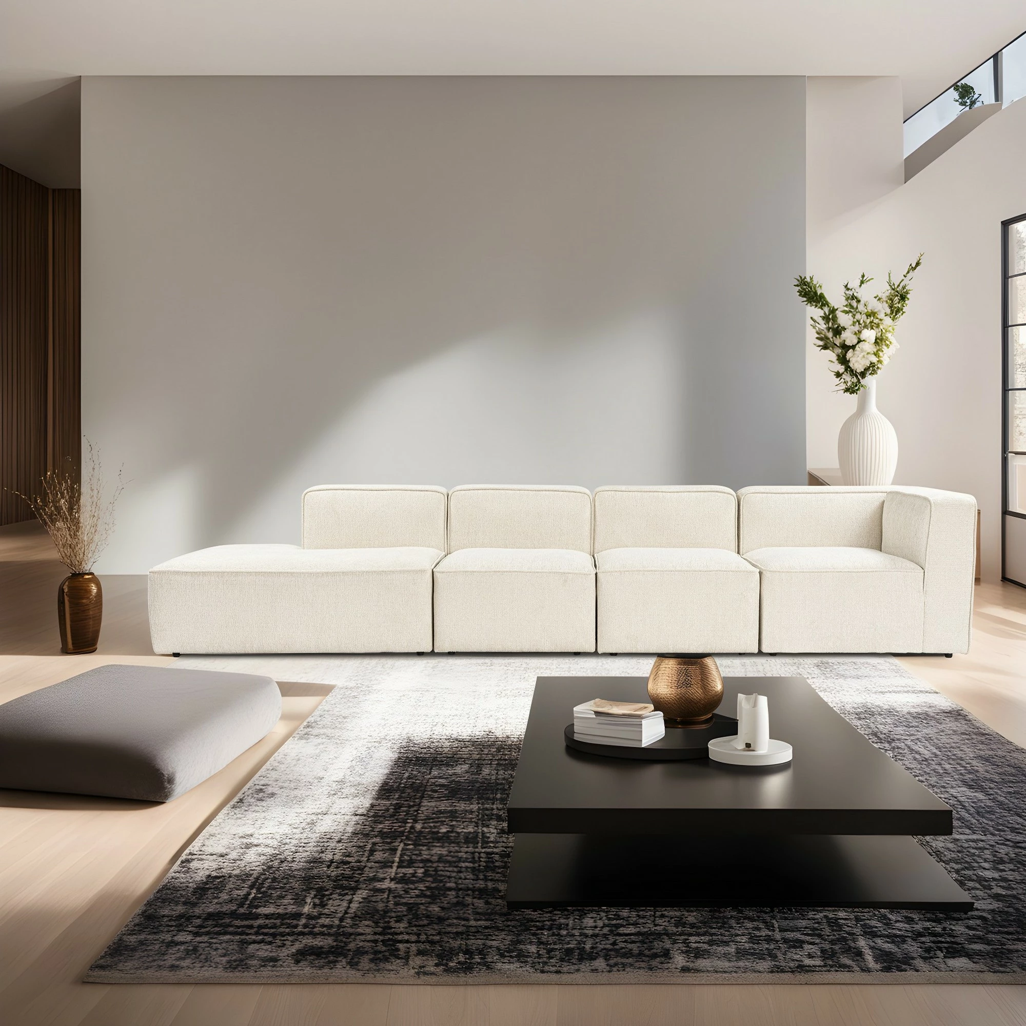 Kënd-sofë Atelier del Sofa, More M (M4-M1-M1-M7), ngjyrë krem, shndërrohet në shtrat