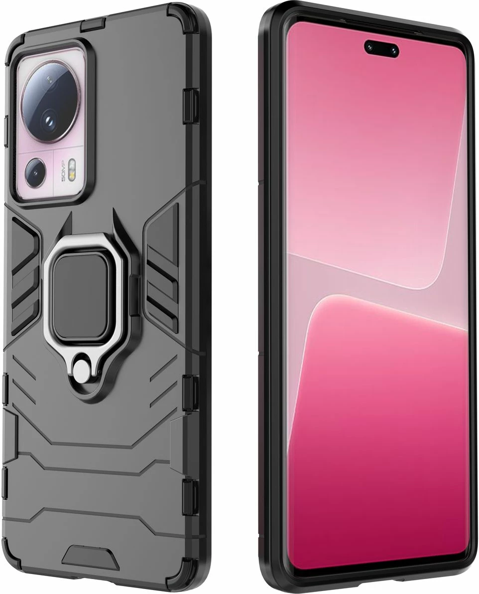 Mbështjellës Hurtel Ring Armor për Xiaomi 13 Lite, me unazë mbajtëse, i zi