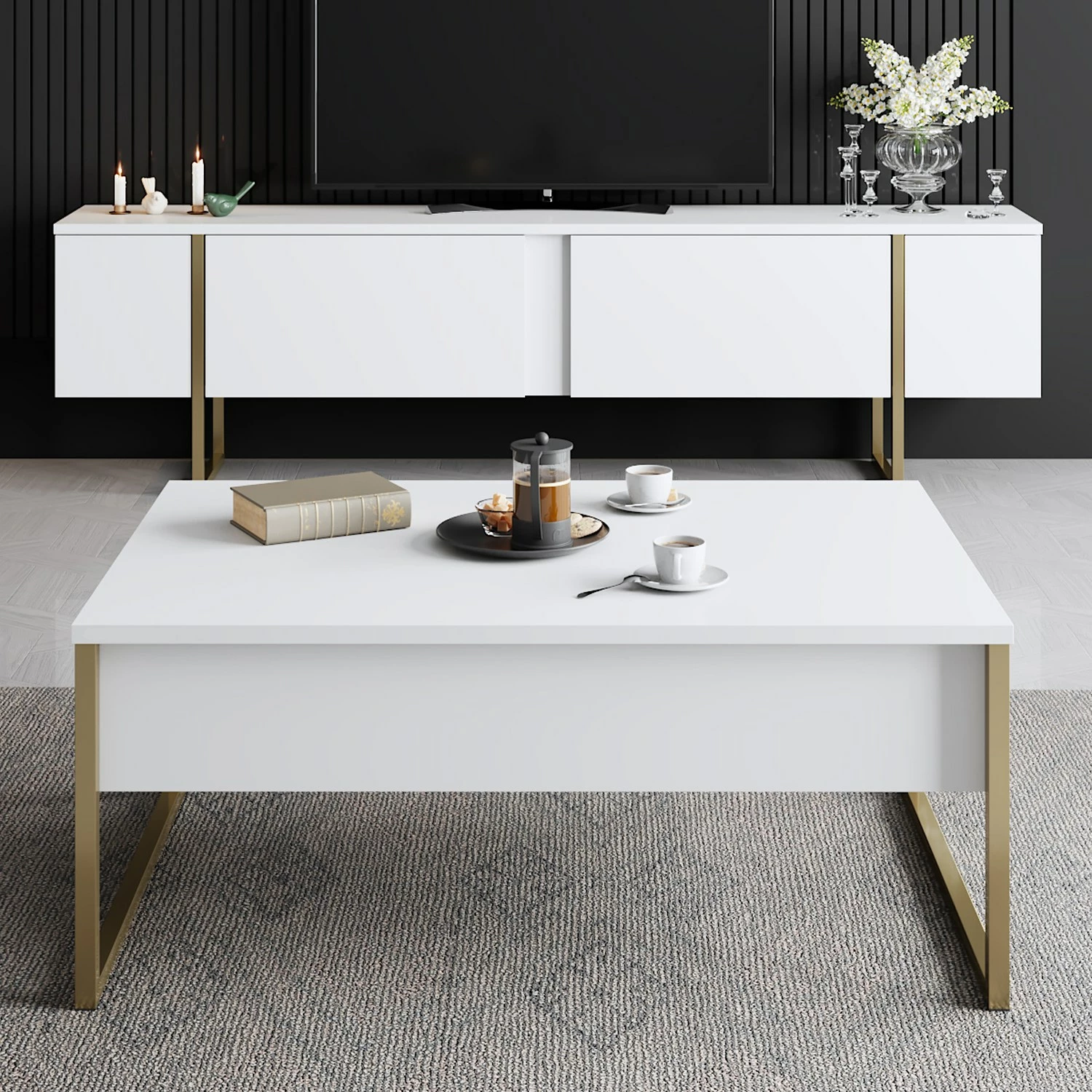 Tavolinë kafeje Skye Decor, Luxe, e bardhë dhe ari