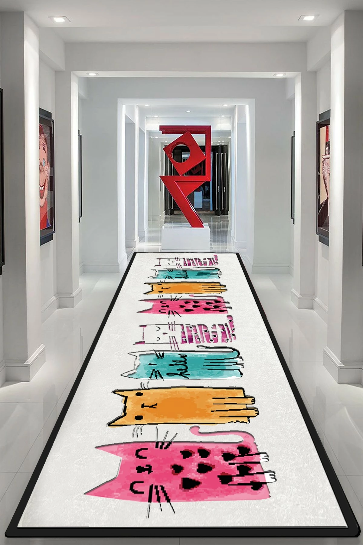 Qilim për korridor, dizajn me mace, shumëngjyrësh, 80x150cm