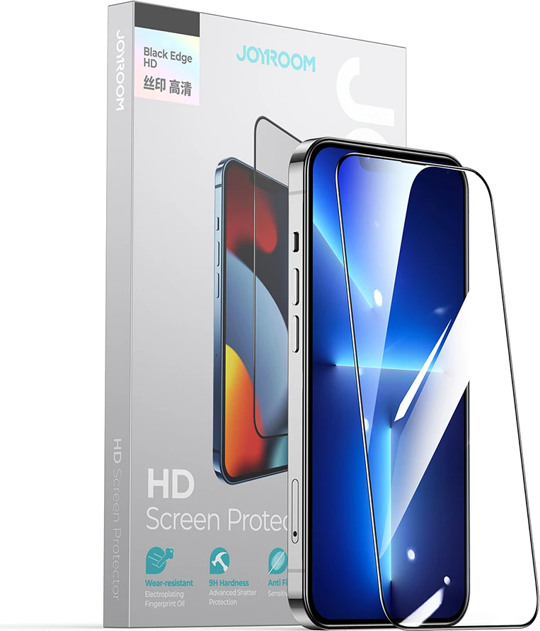Xham i temperuar Joyroom Knight 2.5D TG për iPhone 14 Plus, me kornizë të zezë, Transparent (JR-H03)