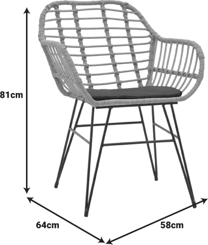 Set tavoline me karrige Naoki V, rattan, ngjyrë natyrale dhe metal i zi, 80x80x78cm