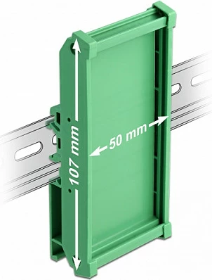 Mbajtës pllake qarku DeLOCK 107 mm, për shinë DIN 15/35 mm, 50 mm, plastikë, jeshil