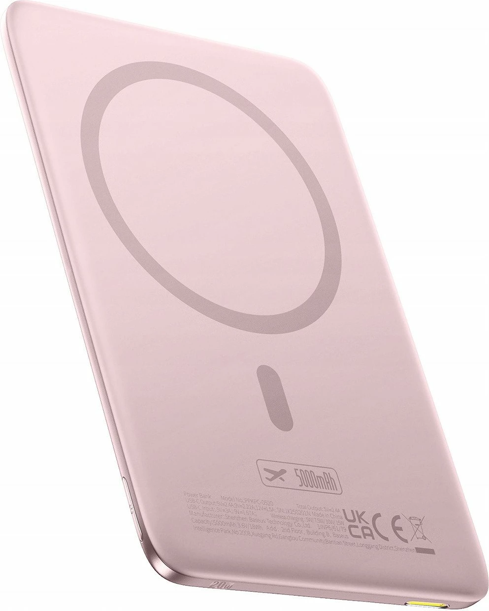 Powerbank Baseus PicoGo AM41 5000mAh 20W Ultra-Slim me MagSafe, kabllo USB-C 60W 30cm, rozë