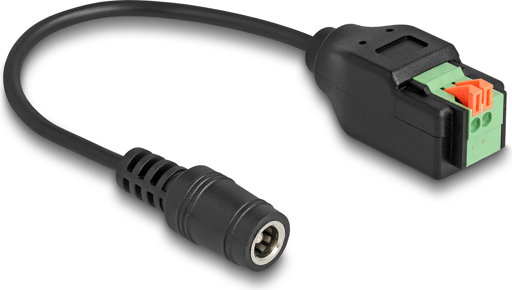 Adapter kabllo DeLOCK DC 5.5x2.1 (femër) në terminal 2-pin, 15 cm, zi/jeshil