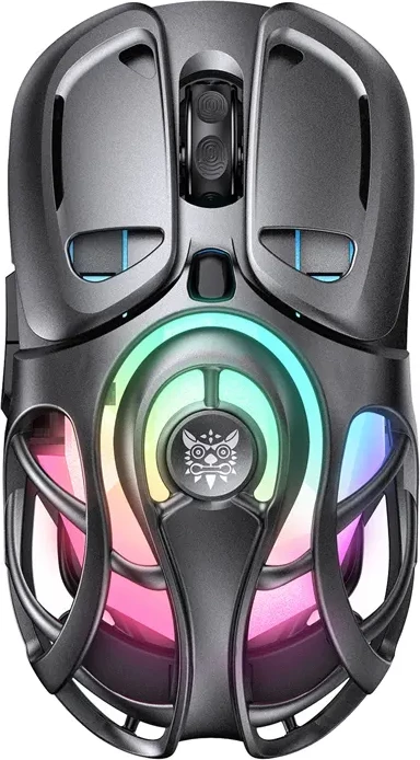 Maus gaming ONIKUMA DM02 12800 DPI RGB 3 mënyra lidhjeje, gri, set me receiver 2.4GHz dhe kabllo USB-A në USB-C