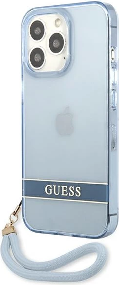 Mbështjellës Guess GUHCP13LHTSGSB për iPhone 13 Pro / 13, hardcase, Translucent Stap, Blu