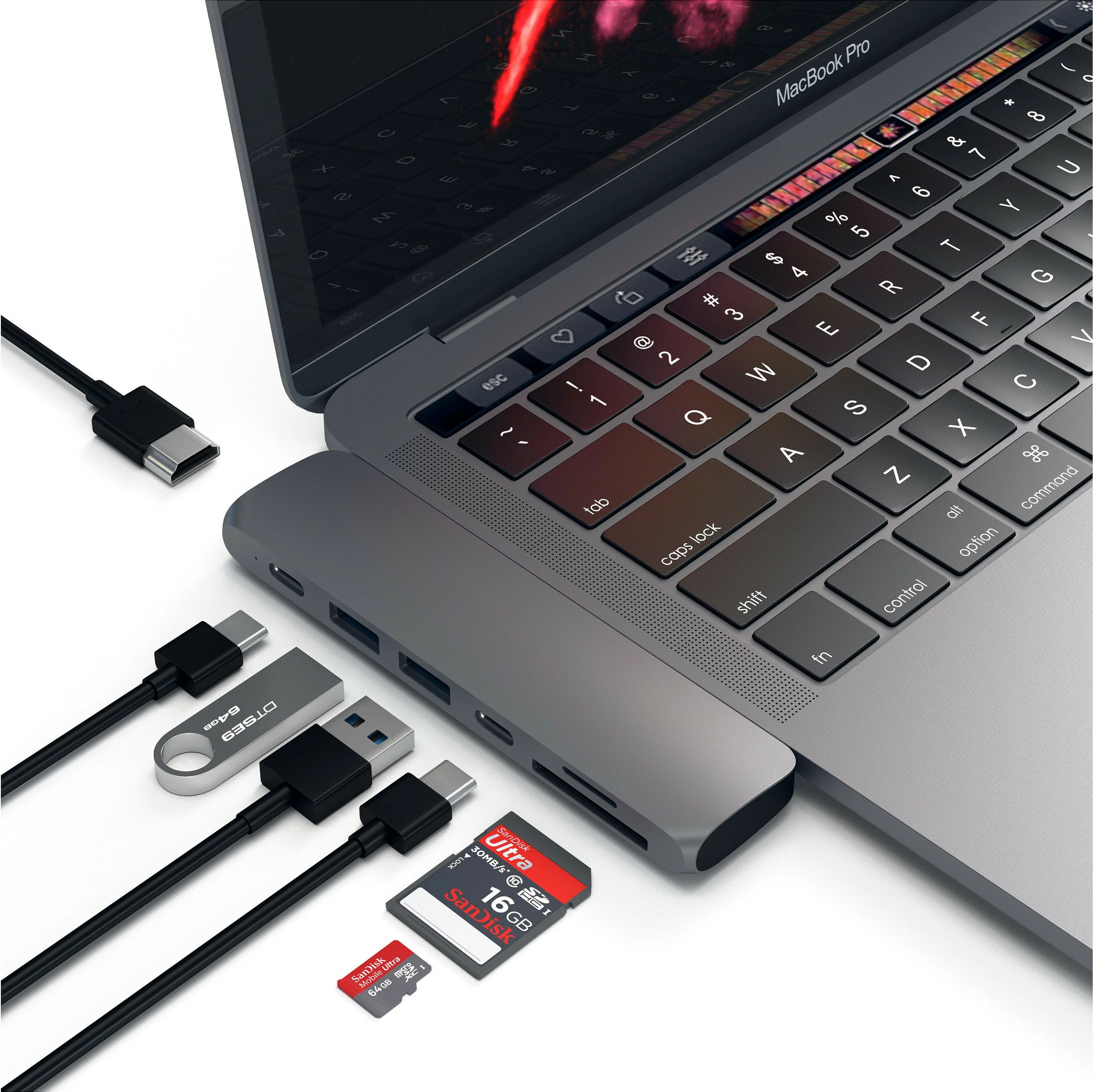 Hub USB-C Satechi 7-in-2 Adapter, HDMI 4K, USB-C PD, 2x USB-A, SD/microSD, Space Gray