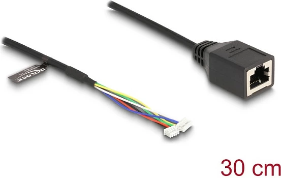 Kabllo DeLOCK RJ45 (female) në pin header 1.25 mm 4+6 pin, Cat5e, 30 cm, e zezë