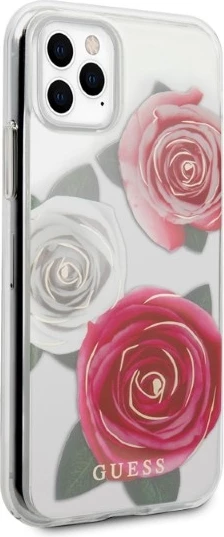 Mbështjellës Guess GUHCN58ROSTRT për iPhone 11 Pro, hardcase, Flower Desire Pink & White Rose, Transparent