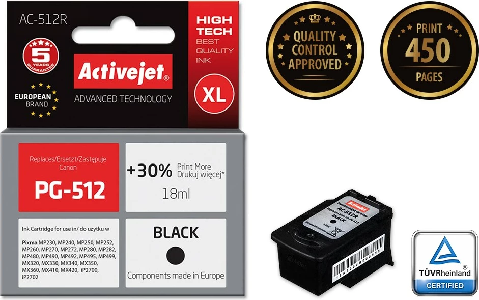 Ngjyrë zëvendësuese Activejet AC-512R për printer Canon, 18ml, e zezë