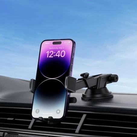 Mbajtëse telefoni për veturë Baseus UltraControl Pro, 5.4-7.2 inç, rrotullim 360°, krah 12-17 cm, hapje automatike, e zezë